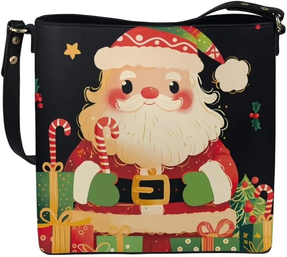 Christmas Shoulder Purse Bucket Bag for Women Leather Tote Bag Stylish Travel Shopping Hobo Bags,Multiple Pockets