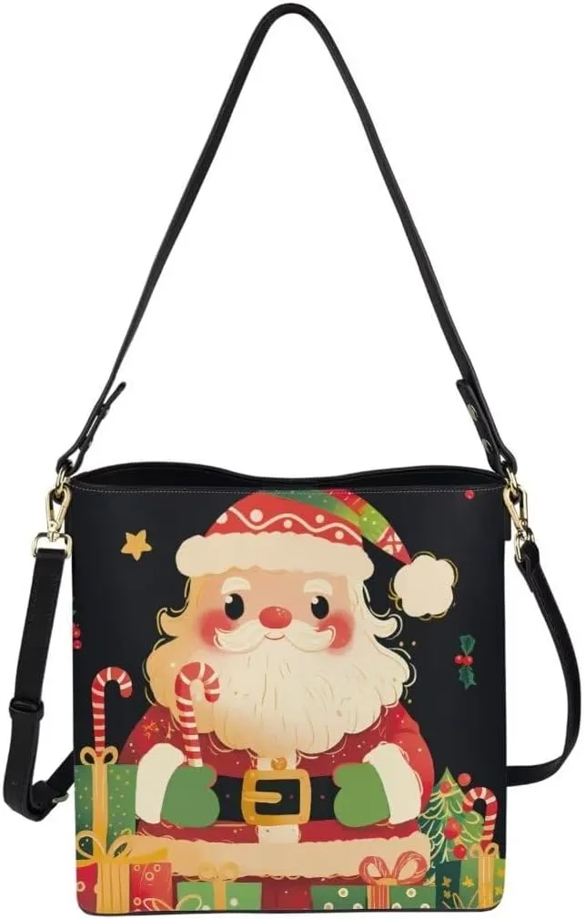Christmas Shoulder Purse Bucket Bag for Women Leather Tote Bag Stylish Travel Shopping Hobo Bags,Multiple Pockets