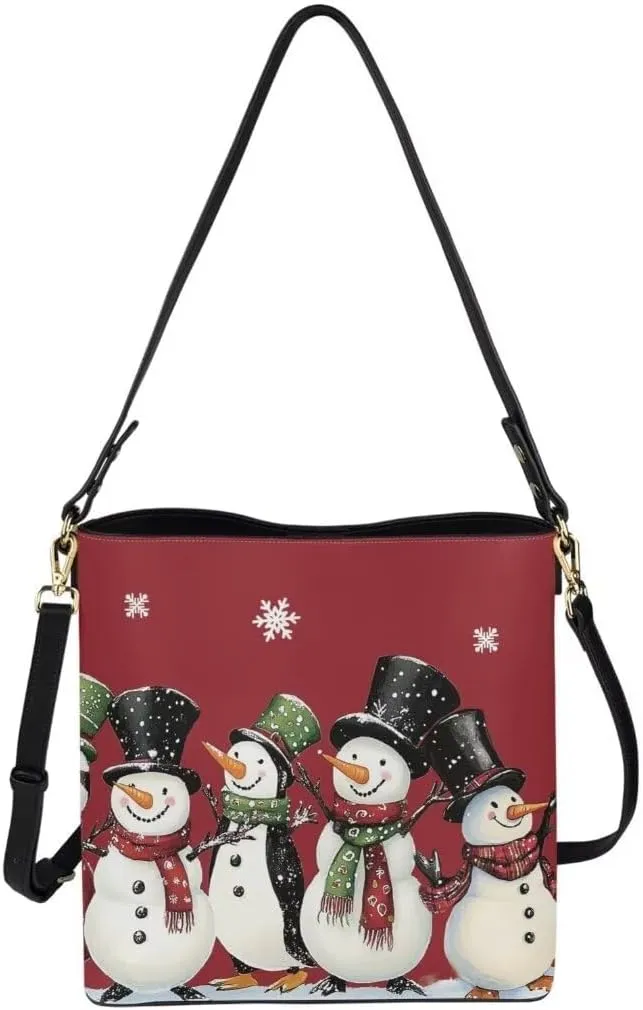 Christmas Shoulder Purse Bucket Bag for Women Leather Tote Bag Stylish Travel Shopping Hobo Bags,Multiple Pockets
