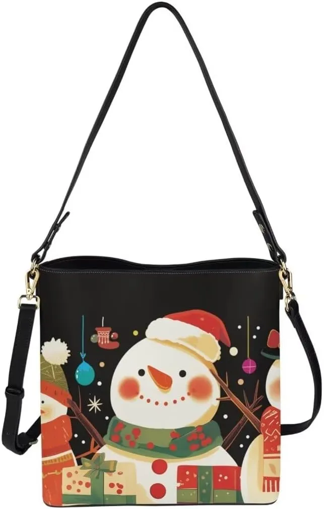 Christmas Shoulder Purse Bucket Bag for Women Leather Tote Bag Stylish Travel Shopping Hobo Bags,Multiple Pockets
