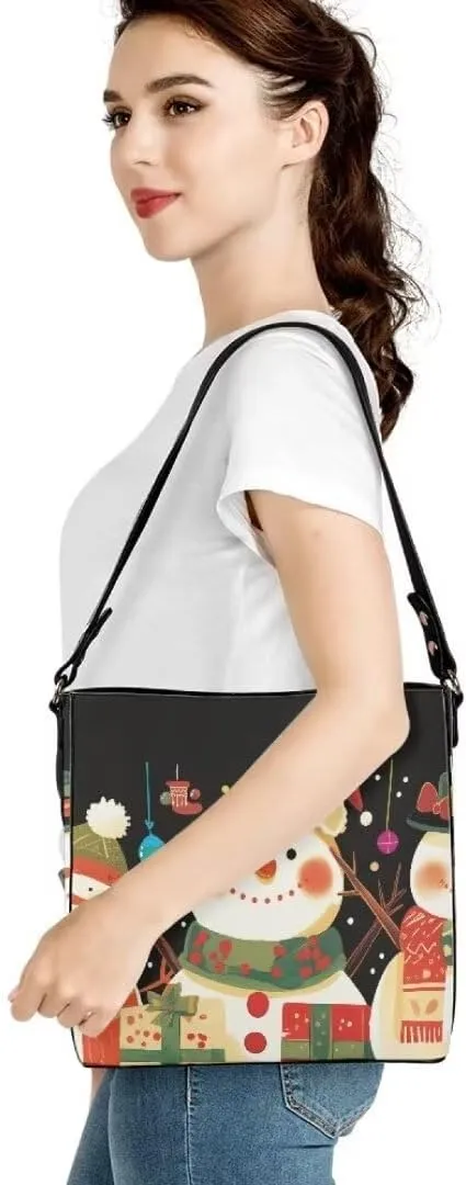 Christmas Shoulder Purse Bucket Bag for Women Leather Tote Bag Stylish Travel Shopping Hobo Bags,Multiple Pockets