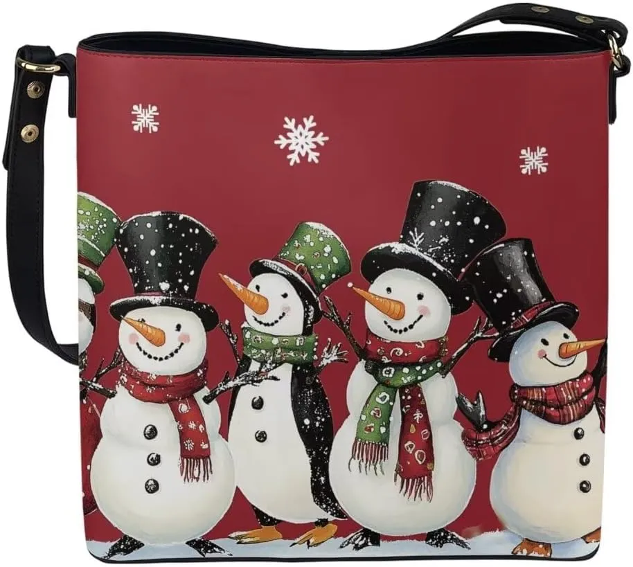 Christmas Shoulder Purse Bucket Bag for Women Leather Tote Bag Stylish Travel Shopping Hobo Bags,Multiple Pockets