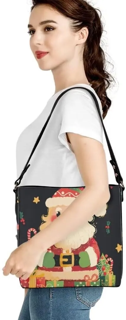 Christmas Shoulder Purse Bucket Bag for Women Leather Tote Bag Stylish Travel Shopping Hobo Bags,Multiple Pockets