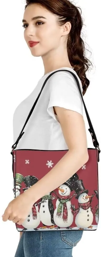 Christmas Shoulder Purse Bucket Bag for Women Leather Tote Bag Stylish Travel Shopping Hobo Bags,Multiple Pockets