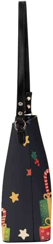 Christmas Shoulder Purse Bucket Bag for Women Leather Tote Bag Stylish Travel Shopping Hobo Bags,Multiple Pockets