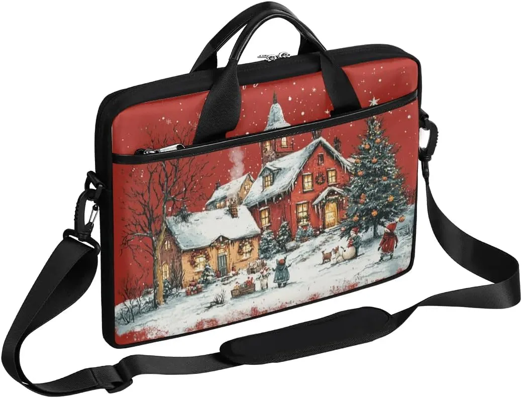 Christmas Winter Modern Design Laptop Shoulder Bag Tablet Computer Notebook Sleeve Messenger Bags Carrying Case with Strap Briefcase Tote for 14 15 in Laptops
