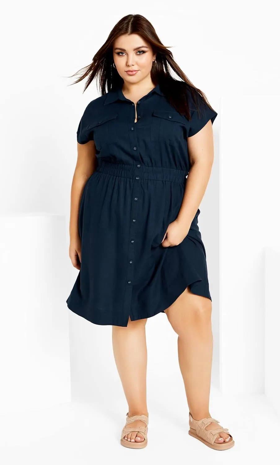 City Chic Plus Size Dress, Antonella Cap Sleeve Collared Dress
