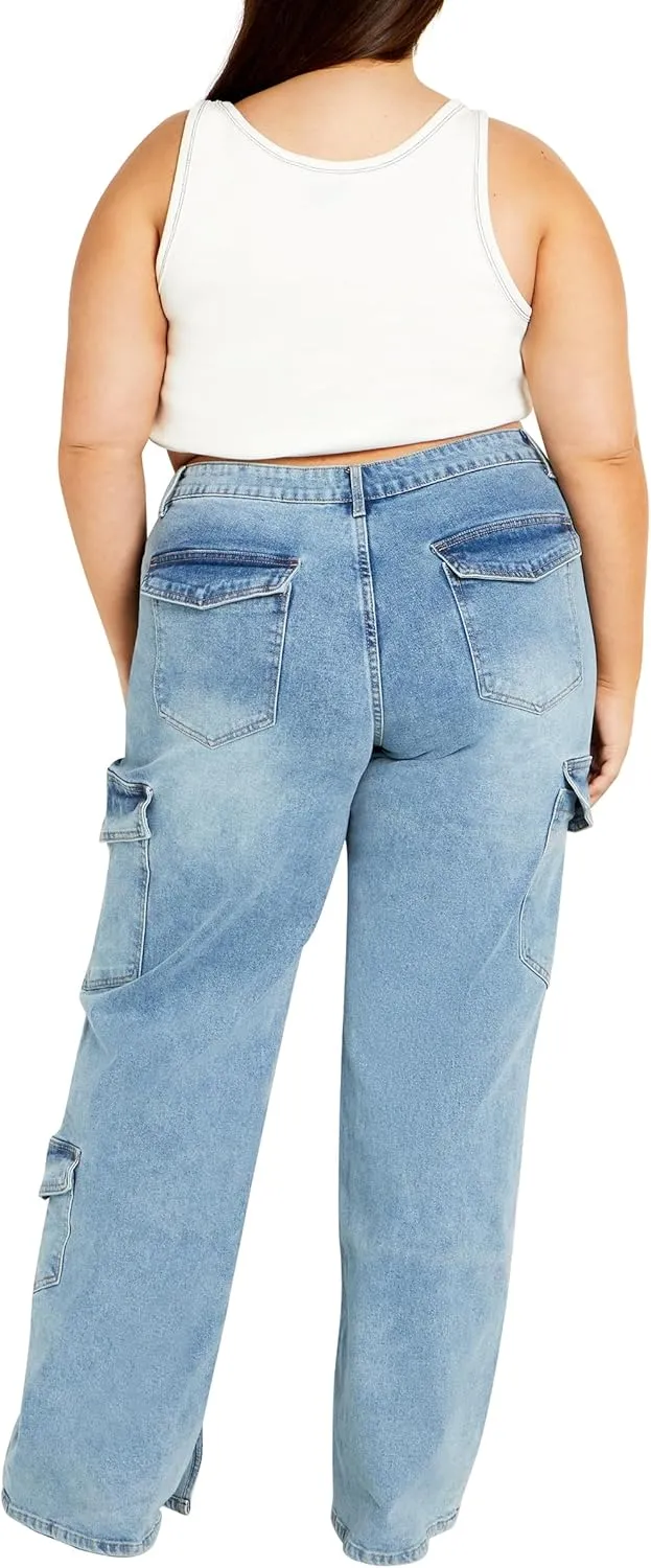 City Chic Plus Size Jeans, Cargo Luna Wide Leg Jean