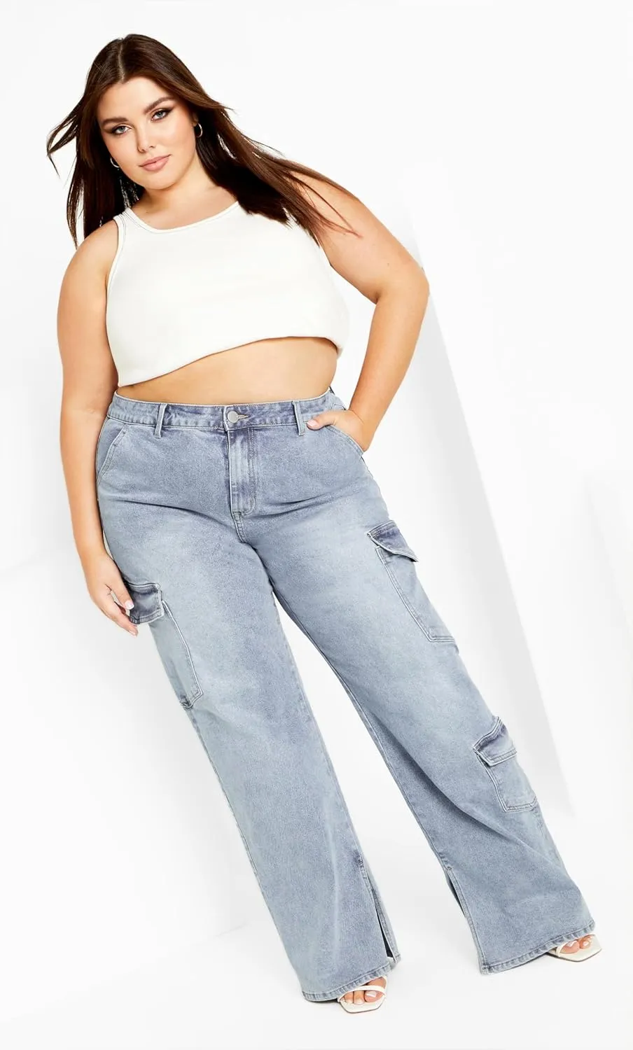 City Chic Plus Size Jeans, Cargo Luna Wide Leg Jean