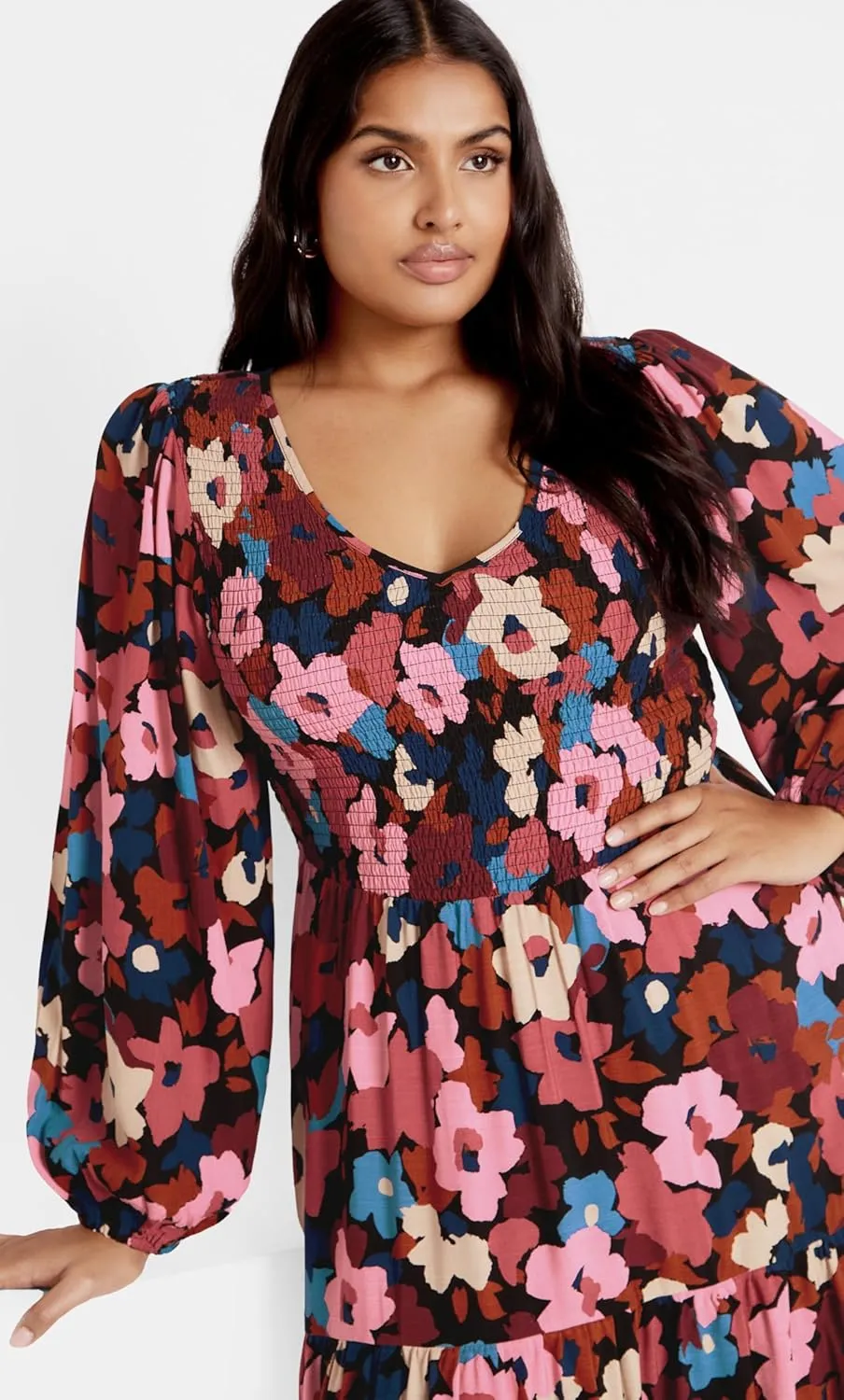 City Chic Women's Dress-Jayden Puff Sleeve Tiered Print