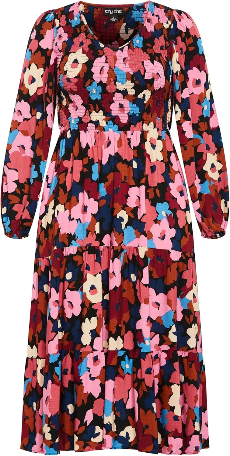 City Chic Women's Dress-Jayden Puff Sleeve Tiered Print