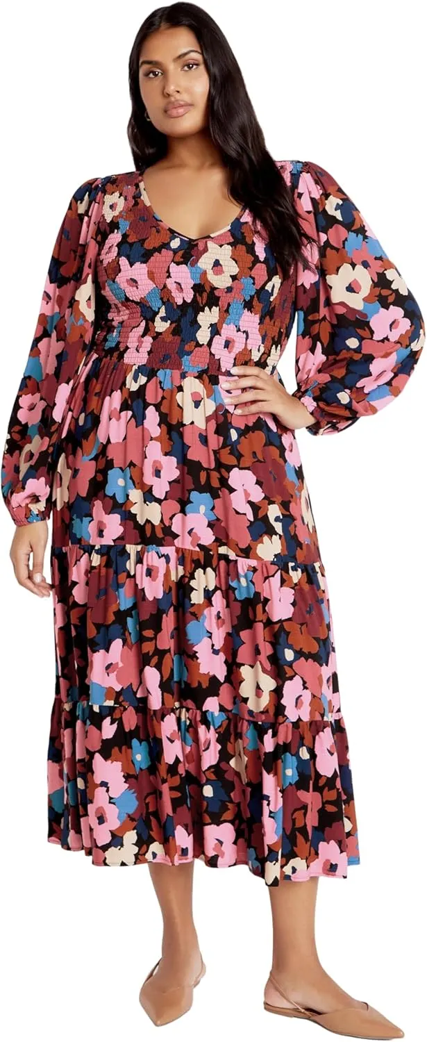 City Chic Women's Dress-Jayden Puff Sleeve Tiered Print