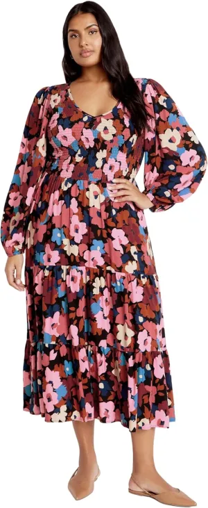City Chic Women's Dress-Jayden Puff Sleeve Tiered Print