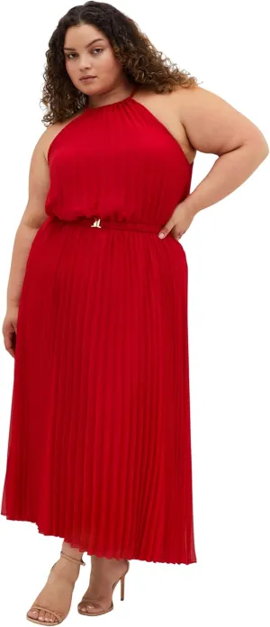 City Chic Women's Plus Size Dress - Ruby Halter Pleated Midi