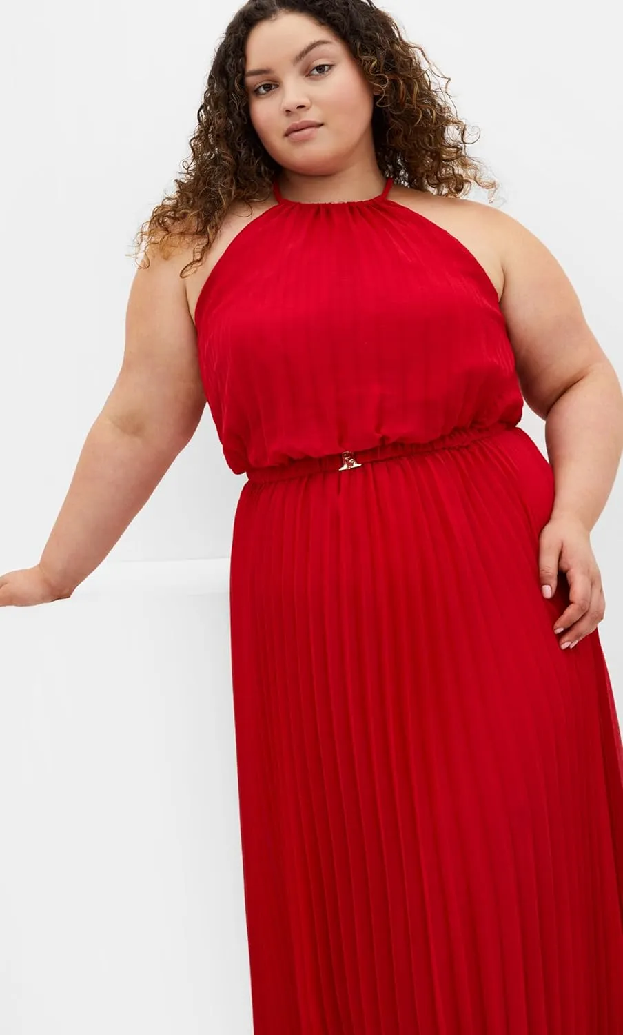 City Chic Women's Plus Size Dress - Ruby Halter Pleated Midi