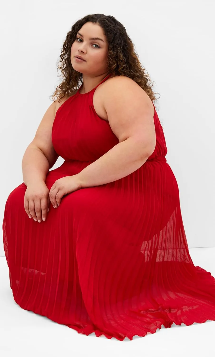 City Chic Women's Plus Size Dress - Ruby Halter Pleated Midi