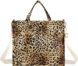 Classic Leopard Print Corduroy Tote Bag for Women Hobo Crossbody Bag Purse Stylish Shoulder Handbag Messenger Bags, S