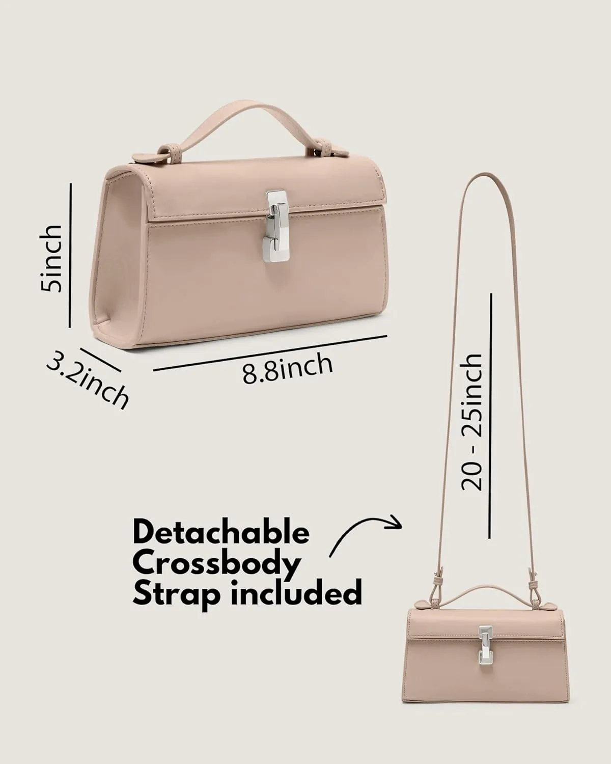 Clutch Purses for Women - Small Purse Top Handle - Evening Bag - Adjustable Crossbody Handbag - Trendy PU Leather