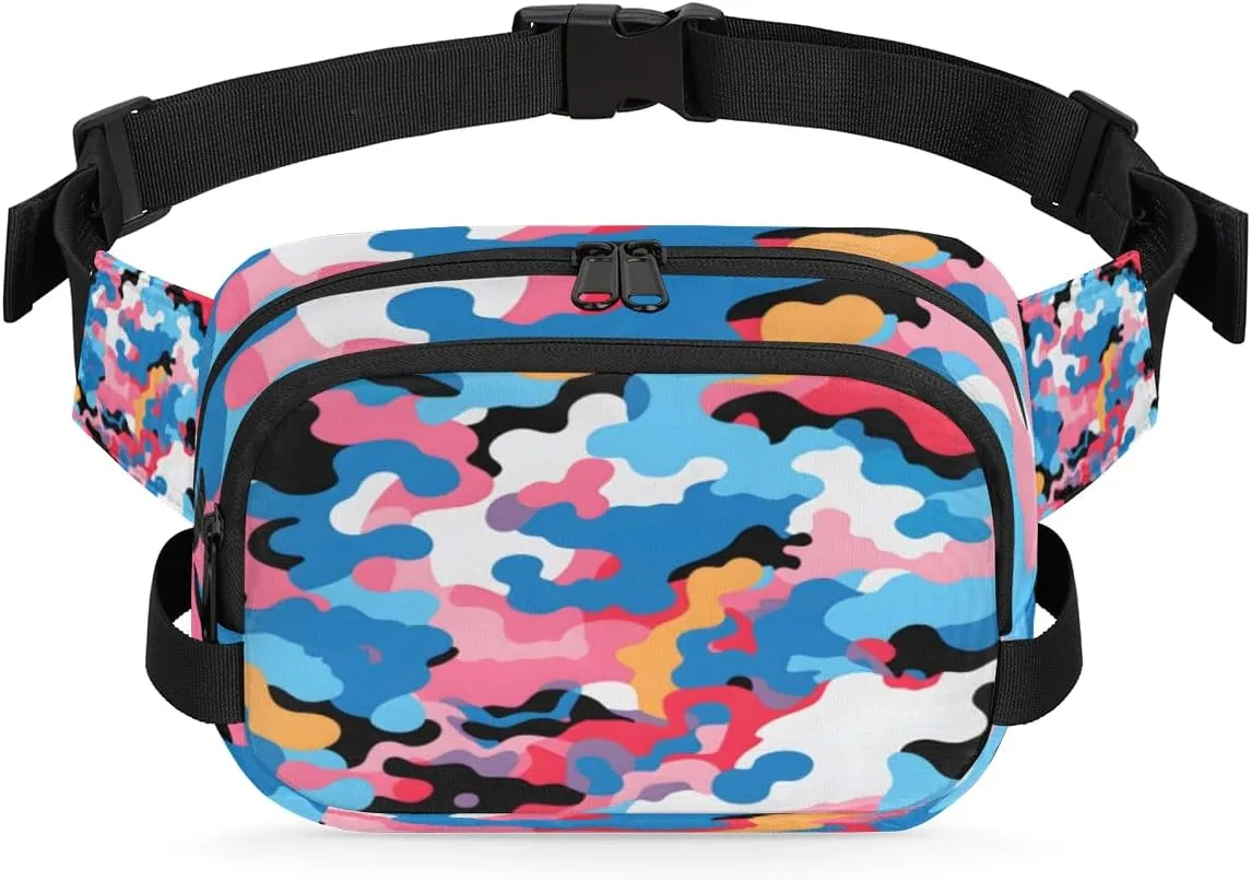 Colorful Camouflage Fanny Packs for Women Men Fashion Waist Packs Belt Bag Water-resistant Crossbody Bag Camo Modern Waist Pouch Waist Pack Hip Bum Bag for Hiking Casual Travel Cycling