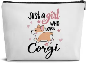 Corgi Gifts for Corgi Lovers Makeup Bag,Just a Girl Who Loves Corgis Leather Small Zipper Pouch for Purse,Travel Organizer Pouch Small Makeup Bag for Purse