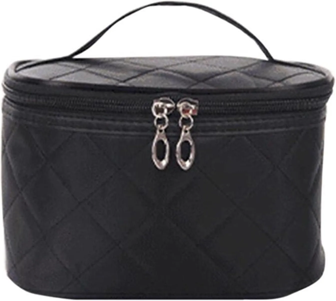 Cosmetic Female Quilted Professional Women Capacity Storage Handbag Travel Makeup Bag (Black)