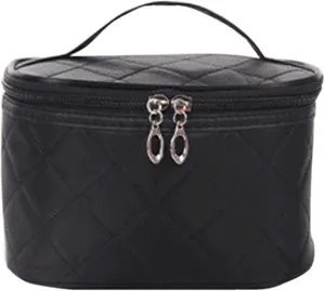 Cosmetic Female Quilted Professional Women Capacity Storage Handbag Travel Makeup Bag (Black)