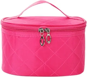 Cosmetic Female Quilted Professional Women Capacity Storage Handbag Travel Makeup Bag (Red)