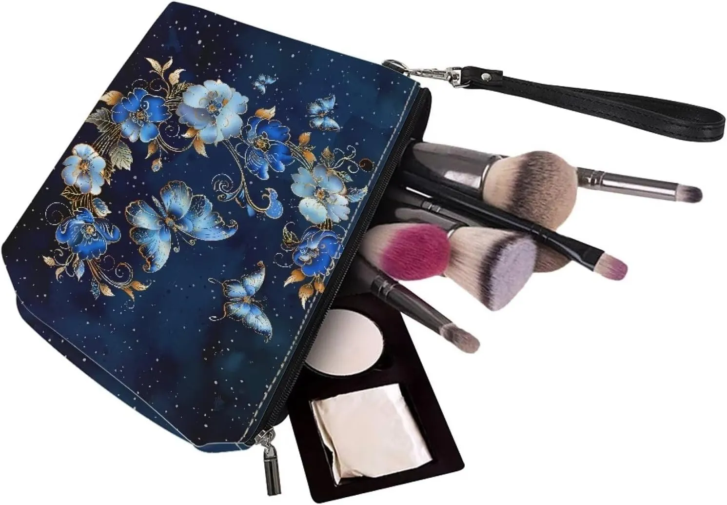 Cozeyat Butterfly Floral Makeup Bag, Adorable Roomy Cosmetic Pouch Multifunction Toiletry Cases Travel Accessories Organizer Storage Bag with Zipper for Women Girls