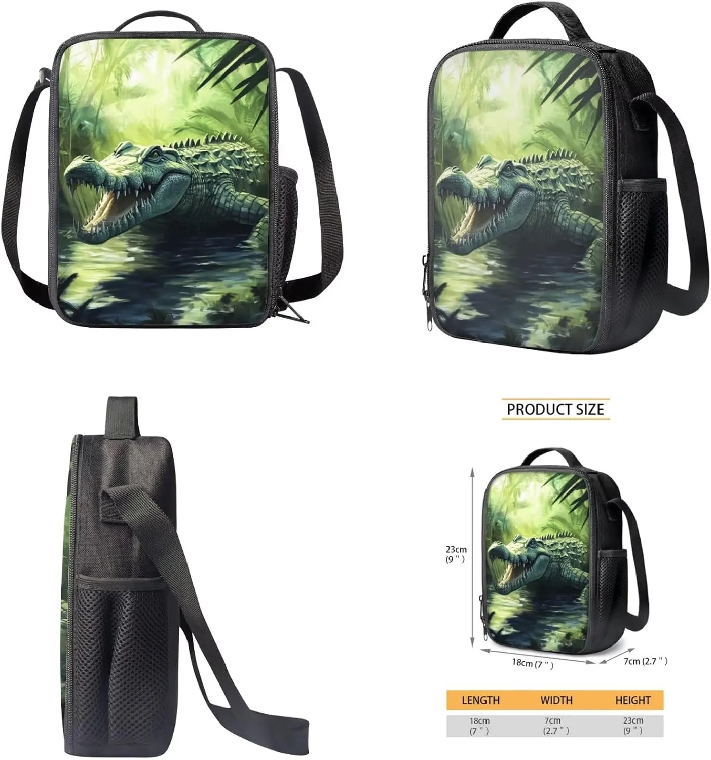 Crocodile Backpack Large 17 Inch Boys Bookbag Age 6-8 with Lunch Box 4 Piece Versatile School Knapsack Lightweight Lunch Bag with Shoulder Strap