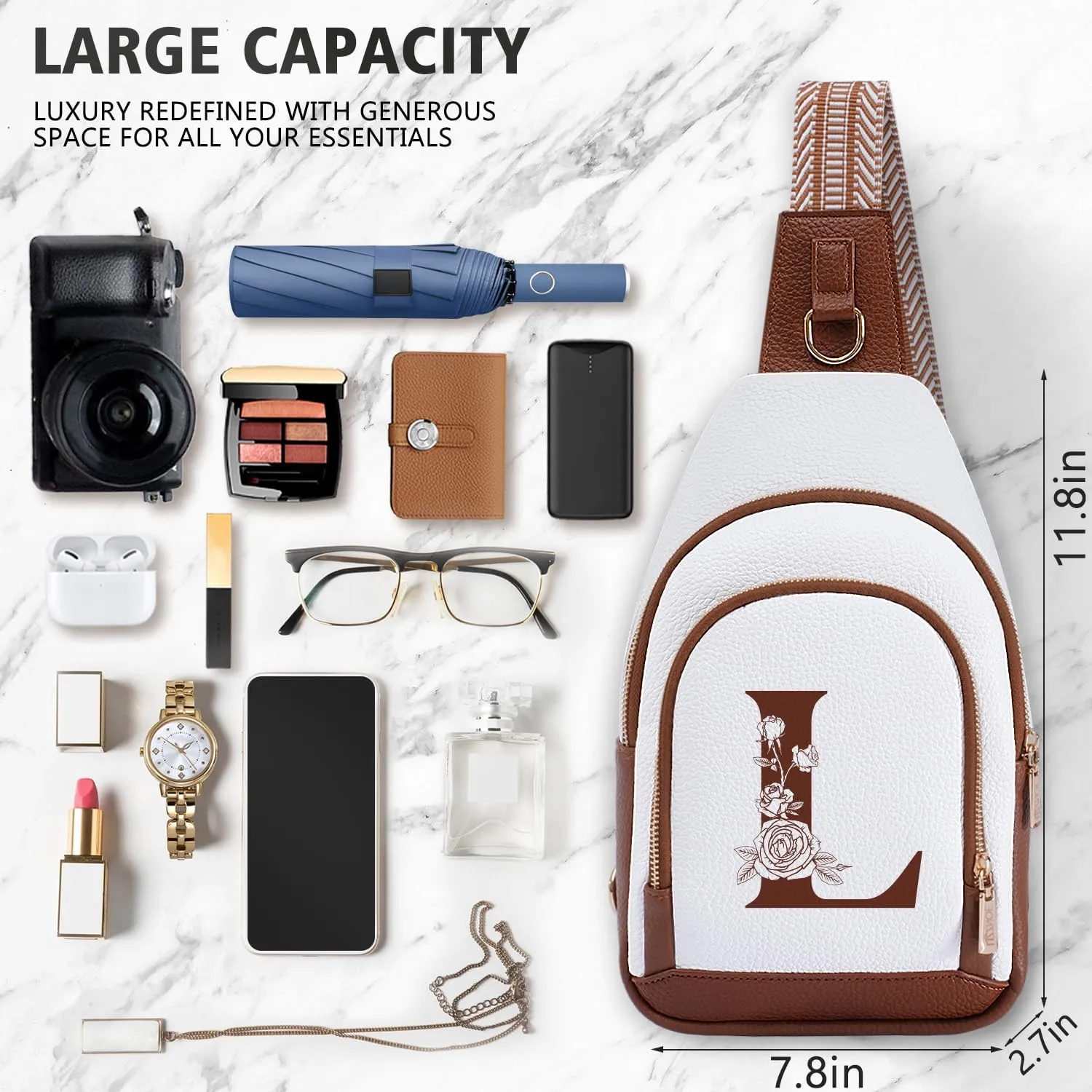 Crossbody Bag for Women Leather Sling Bags with Initial Letter Fanny Chest Pack Bag for Travel, Gift for Mom Wife