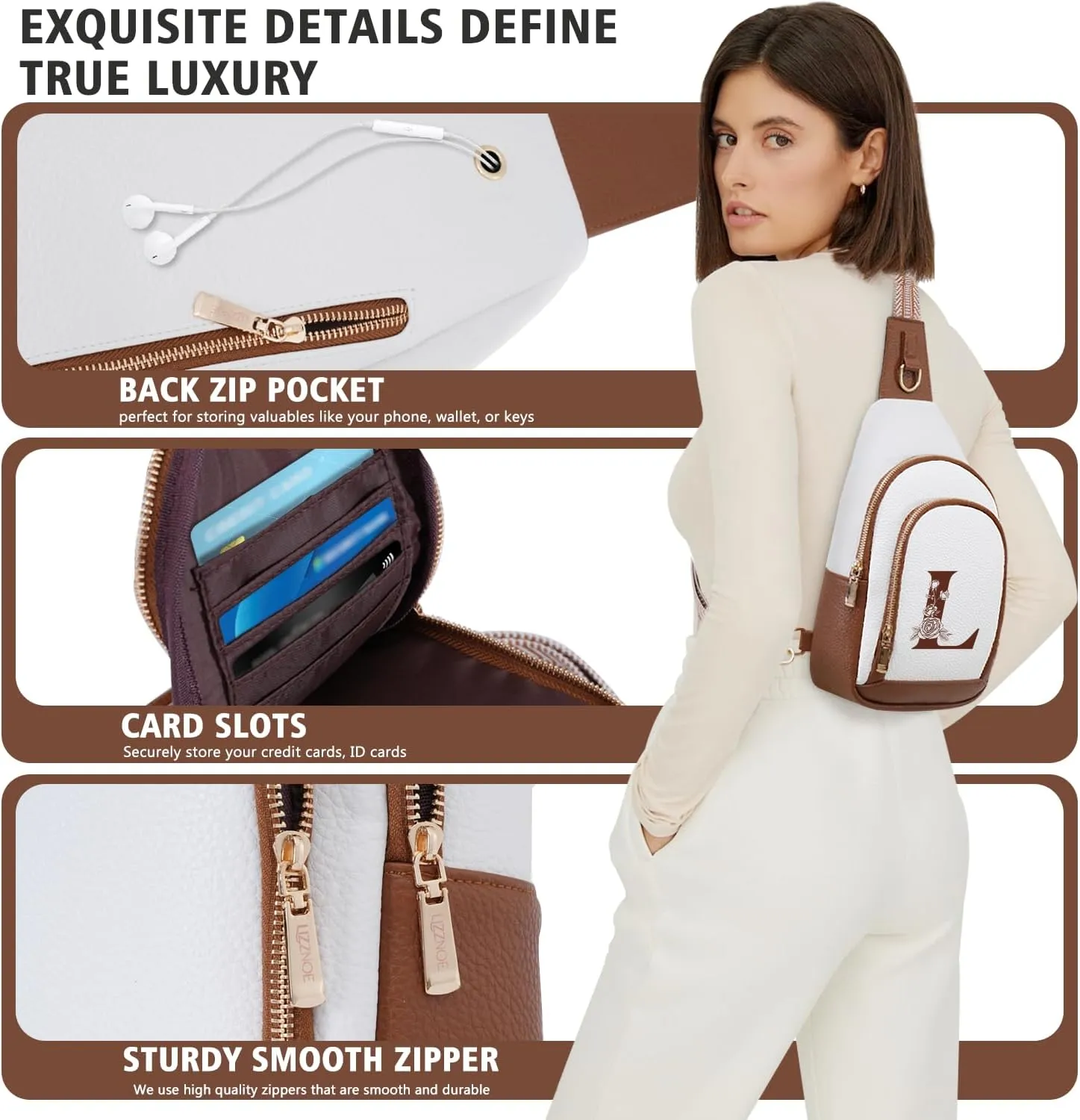 Crossbody Bag for Women Leather Sling Bags with Initial Letter Fanny Chest Pack Bag for Travel, Gift for Mom Wife