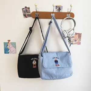 Crossbody Bag for Women,Women Shoulder Bags,Women Corduroy Bag Vintage Style Student Tote Shoulder Crossbody Bags Satchel White (Color : Black)