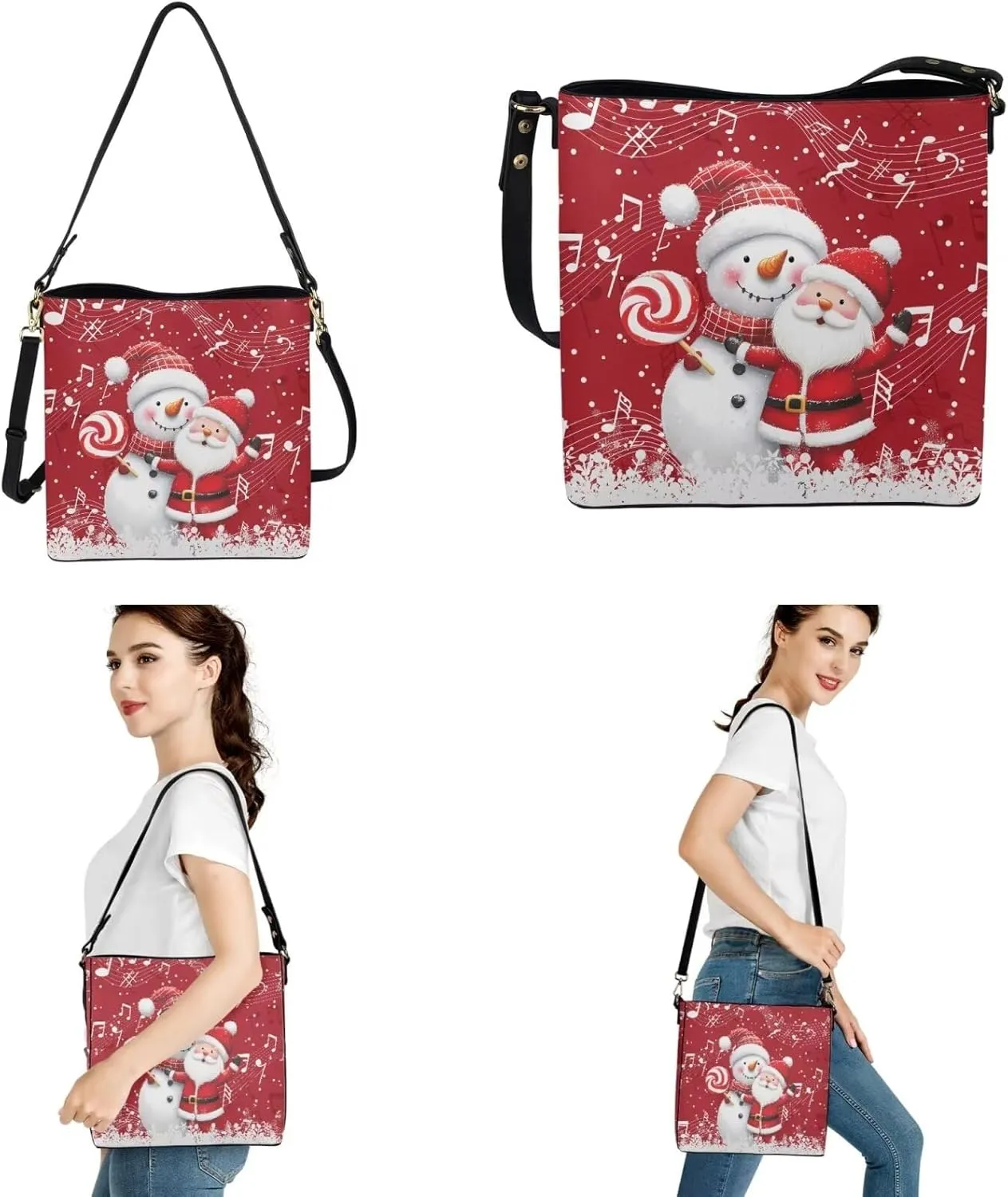 Crossbody Bags for Women Leather Bucket Bags with Car Key Case 2 Piece Shoulder Bag Trendy Handbag