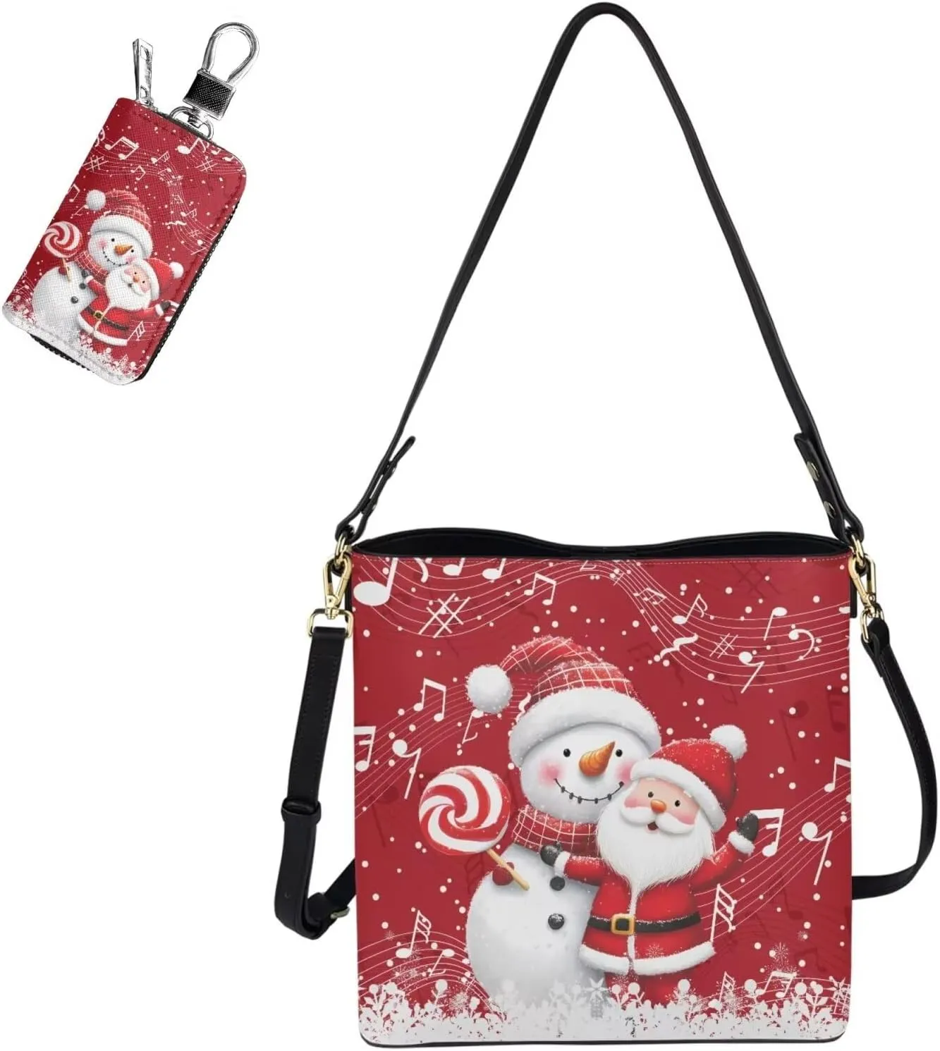 Crossbody Bags for Women Leather Bucket Bags with Car Key Case 2 Piece Shoulder Bag Trendy Handbag