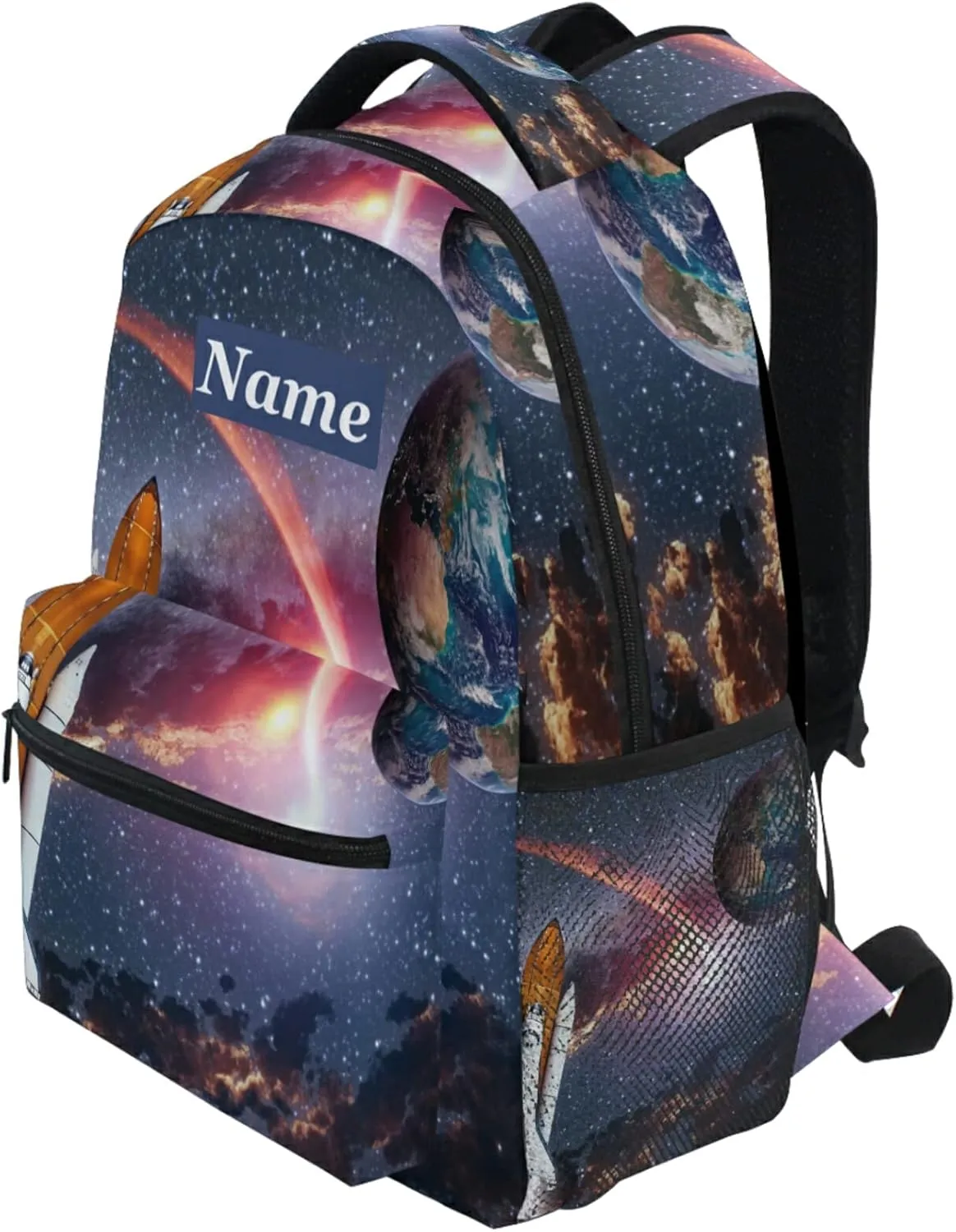 Custom Backpacks Personalized Spaceship Earth Planet Bookbag with Name/Text Boys Girls School Backpack Bookbags for Kids Students