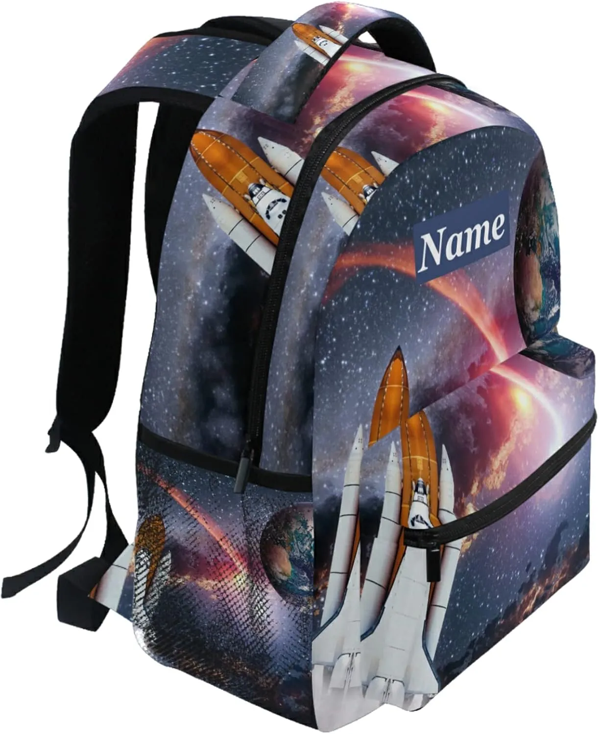 Custom Backpacks Personalized Spaceship Earth Planet Bookbag with Name/Text Boys Girls School Backpack Bookbags for Kids Students