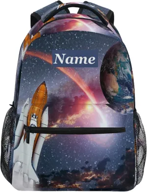 Custom Backpacks Personalized Spaceship Earth Planet Bookbag with Name/Text Boys Girls School Backpack Bookbags for Kids Students
