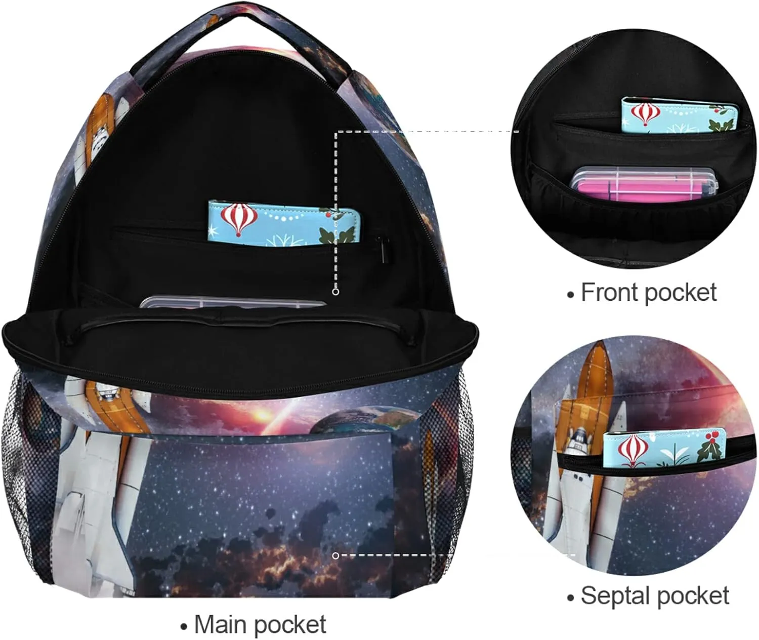 Custom Backpacks Personalized Spaceship Earth Planet Bookbag with Name/Text Boys Girls School Backpack Bookbags for Kids Students