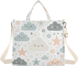 Cute Clouds Stars Corduroy Tote Bag for Women Hobo Crossbody Bag Purse Stylish Shoulder Handbag Messenger Bags, S
