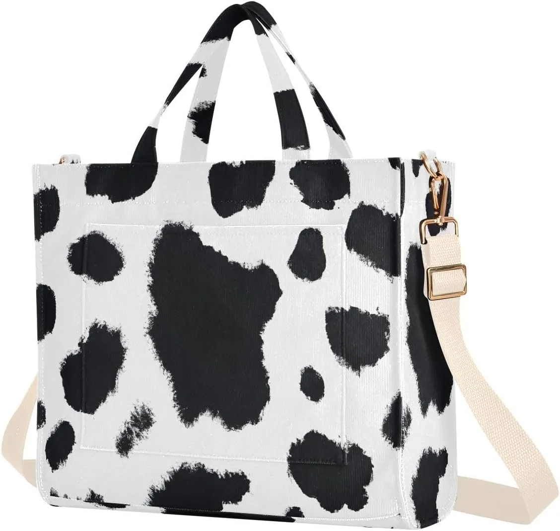 Cute Cow Pattern Corduroy Tote Bag for Women Hobo Crossbody Bag Purse Stylish Shoulder Handbag Messenger Bags, S