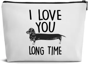 Cute Dachshund Dog Makeup Bag for Women,Dachshund Gifts for Dog Lovers,Dog Leather Zippe Travel Toiletry Bag Best Gift Idea for Women Teen Girls,I Love You Long Time
