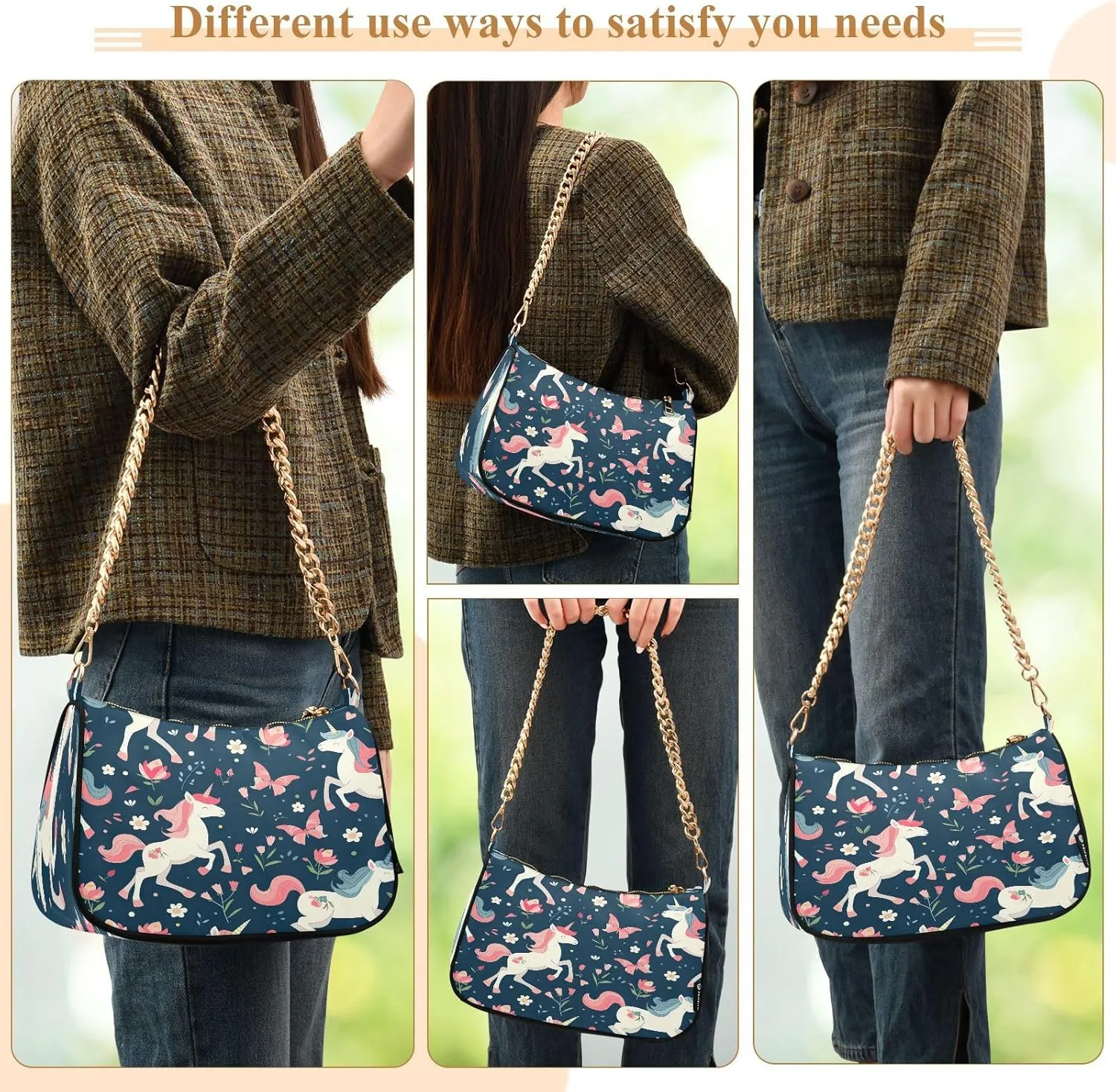 Cute Unicorns Floral Mini Bag, Crossbody Bags