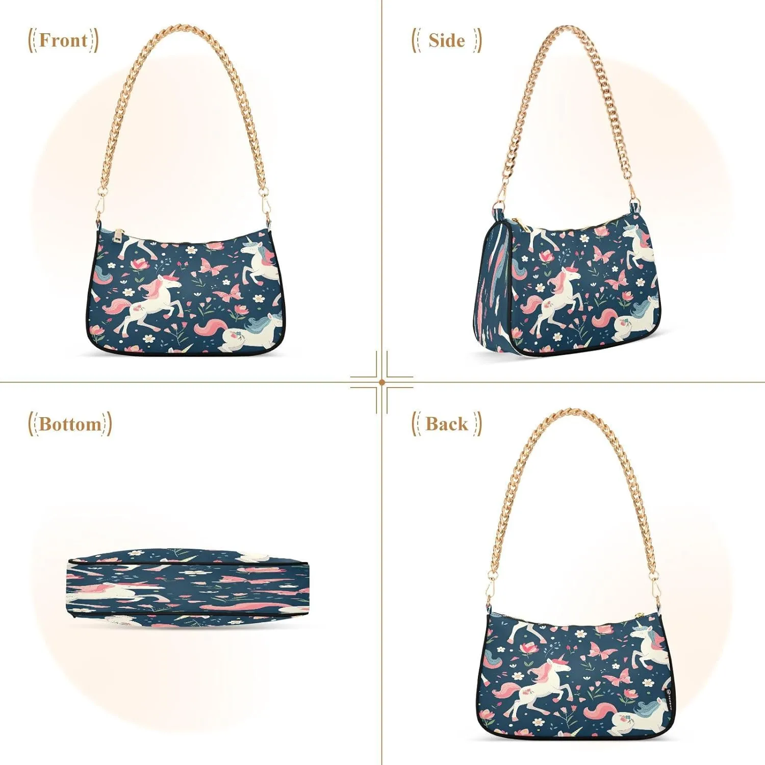 Cute Unicorns Floral Mini Bag, Crossbody Bags