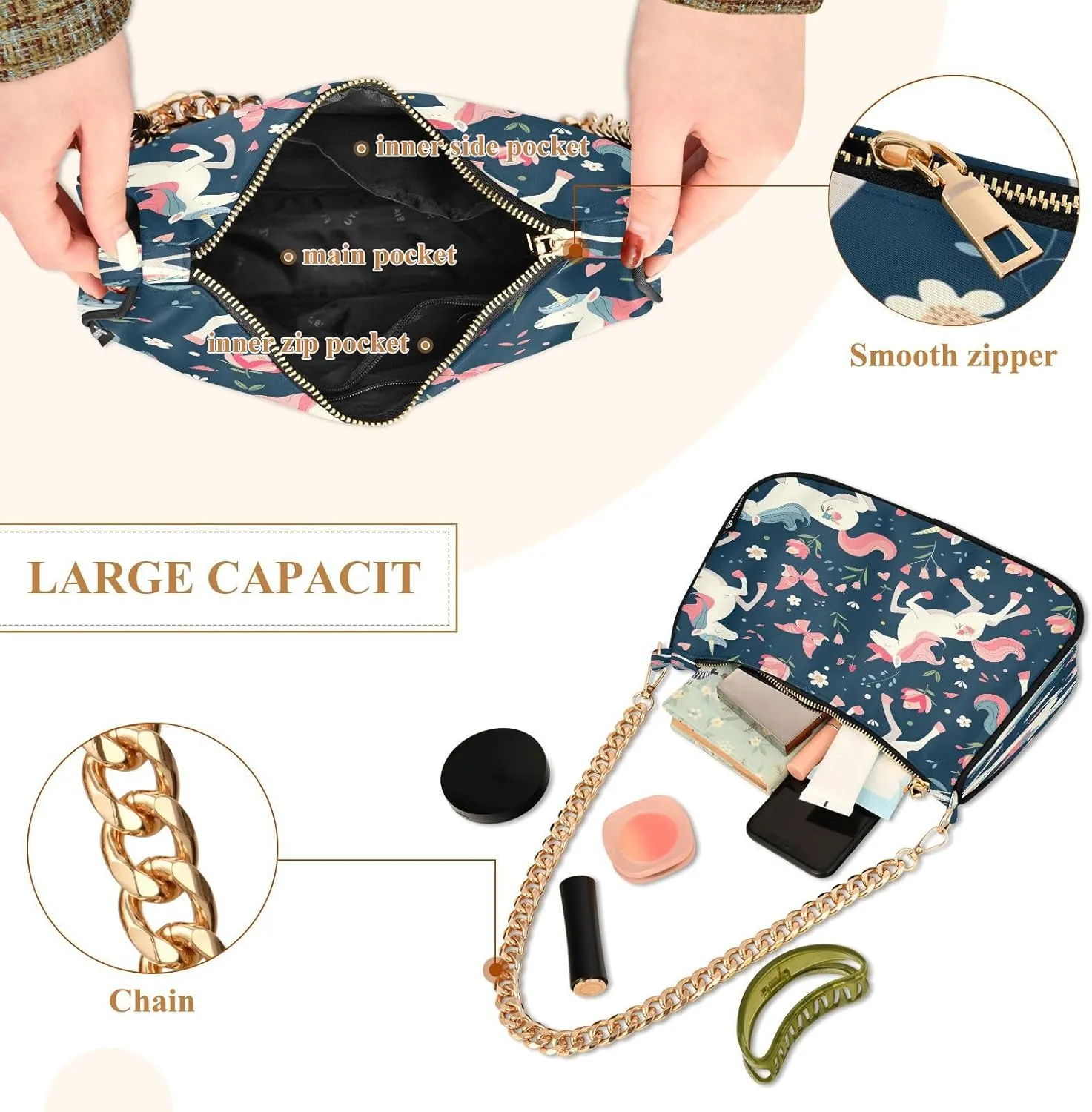 Cute Unicorns Floral Mini Bag, Crossbody Bags