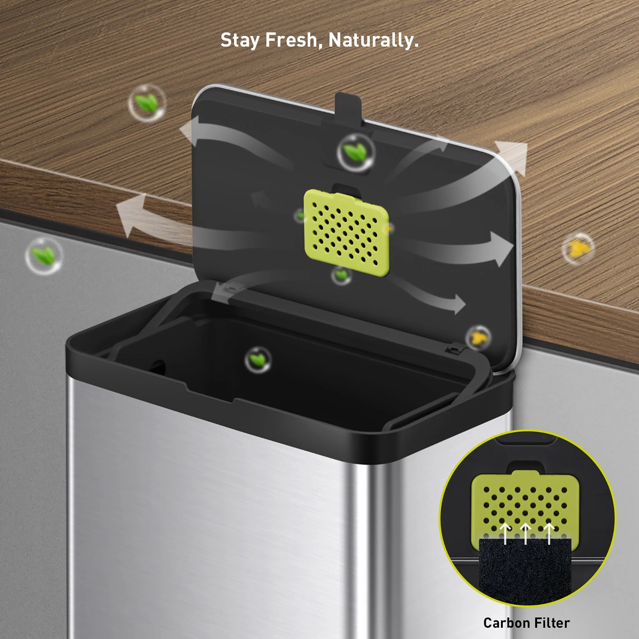 Deluxe Puro Compost Bin with Liner - 7L / 1.85 Gal (Stainless & Black)