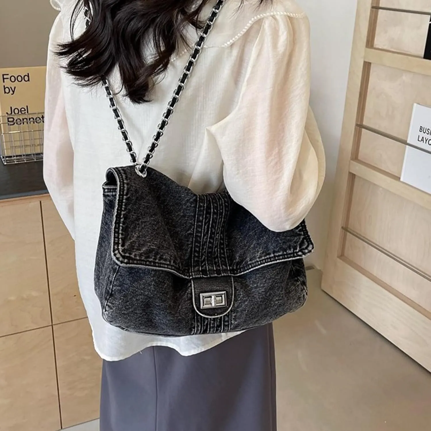 Denim Purse for Women Jean Purses Tote Bag for Womens Handbags Work Bags Jean Shoulder Bag Trendy Crossbody Bags