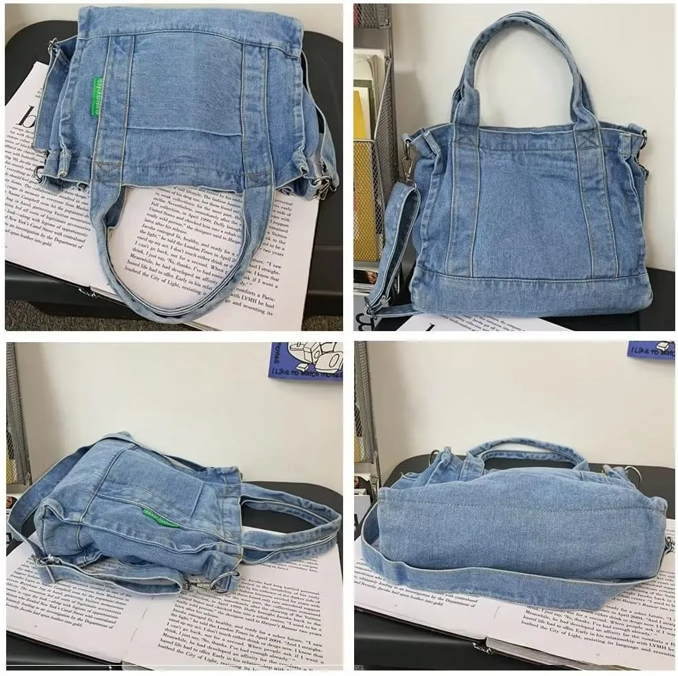 Denim Shoulder Bag for Women Hobo Tote Bag Jeans Roomy Crossbody Purse Lightweight Retro Handbag for Work