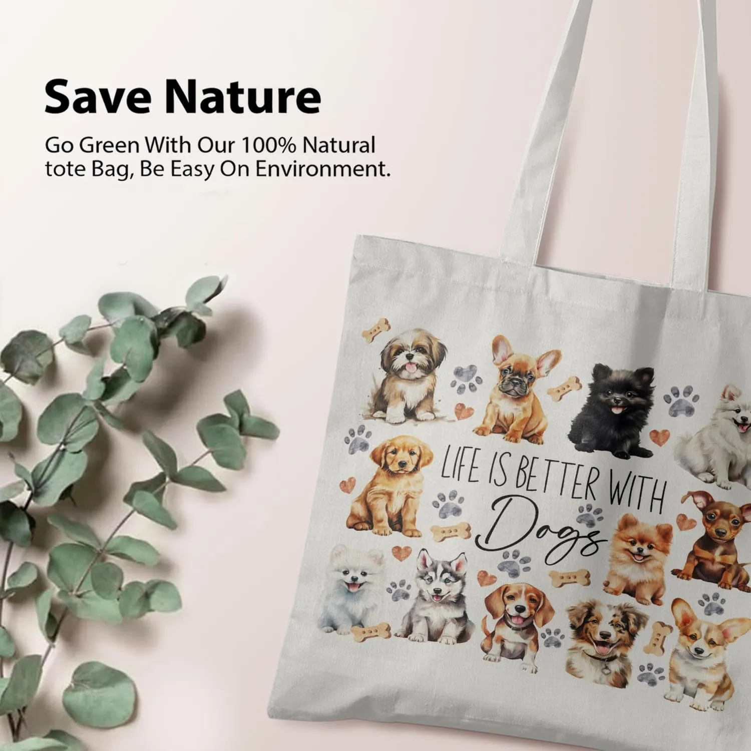 Dog Mom Canvas Tote Bags - Reusable Grocery Bags for Shopping, Funny Dog Lover Gifts for Women