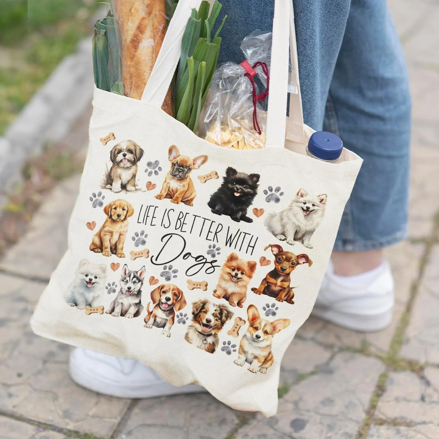 Dog Mom Canvas Tote Bags - Reusable Grocery Bags for Shopping, Funny Dog Lover Gifts for Women
