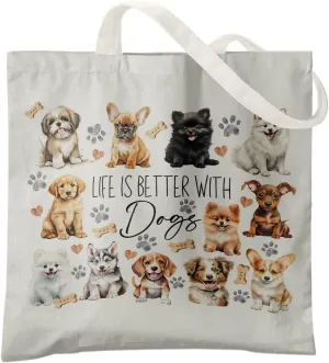 Dog Mom Canvas Tote Bags - Reusable Grocery Bags for Shopping, Funny Dog Lover Gifts for Women